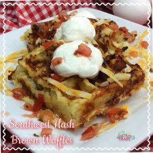 The Southwest Hash Brown Waffles recipe are a great way to take frozen hash browns or tater tots and make them into something fun. Use these waffles to make a breakfast sandwich or in place of your bun for a burger. Either way, you’re going to love these!