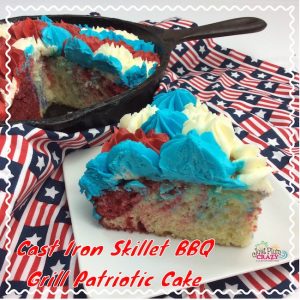 The 4th of July is fast approaching and this Cast Iron Skillet BBQ Grill Patriotic Cake Recipe is perfect for your picnic.