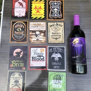 These 5 x 4 Spooky Halloween Wine Bottle Labels are a cheap and easy way to add some decorations for your holiday parties.